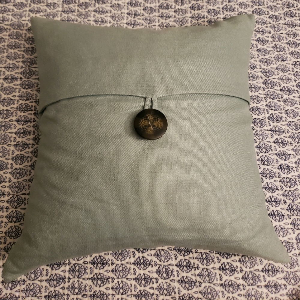 Pottery Barn Pillow 100% Linen Slate Blue Wooden Button Pillow Cover